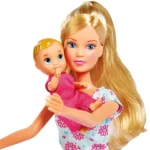 Papusa Simba Steffi Love 29 cm Baby World in rochie cu floricele, cu 2 copii, 1 bebelus si accesorii - imagine 2