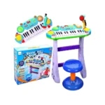 Instrument Muzical Pianina Electronica Malplay cu Scaun si Microfon 45 cm Inaltime Albastru