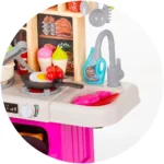Bucatarie pentru copii Chipolino Kitchen 75cm, cu sistem scurgere apa, lumini, sunete si 63 accesorii, 3 ani+ - imagine 8