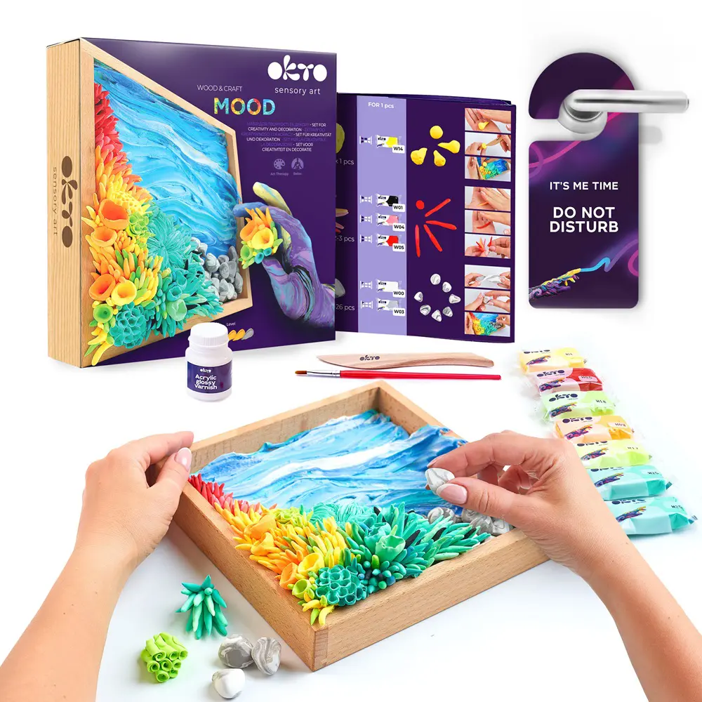Set creativ pentru copii cu argila usoara, Wood & Craft