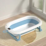 Cadita pliabila pentru bebelusi Beberoyal Albastra cu termometru digital și dop de scurgere 76cm – confort și siguranță oriunde, 0-36 luni - imagine 3