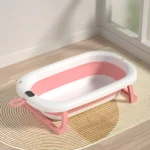 Cadita pliabila pentru bebelusi Beberoyal Roz cu termometru digital și dop de scurgere 76cm – confort și siguranță oriunde, 0-36 luni - imagine 2